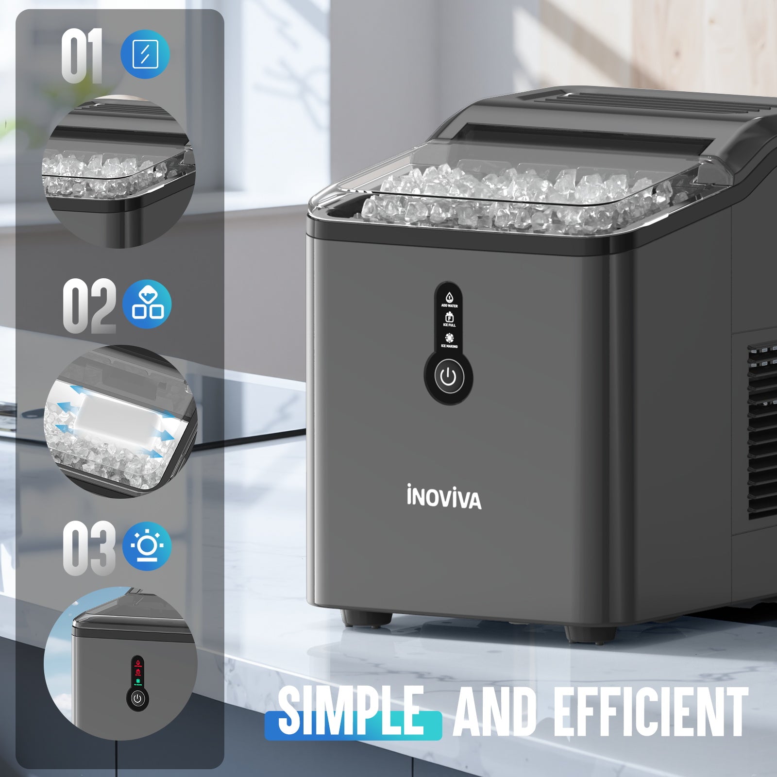 Inoviva Nugget Ice Maker K1.0 – Ultra-Compact Ice Maker for Home Kitchen