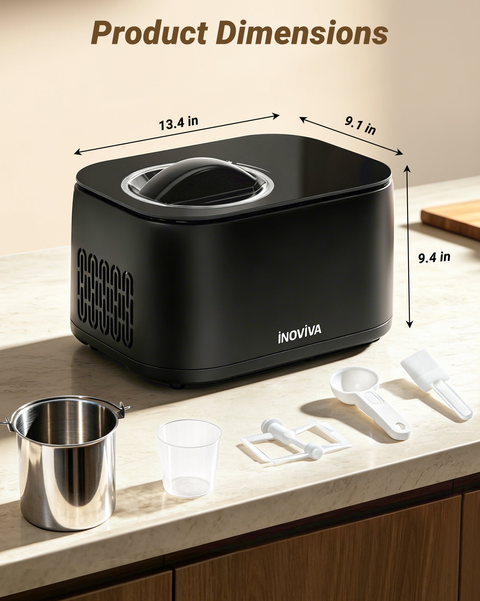 Inoviva 4-in-1 Ice Cream Maker, 1.06QT Capacity, No Pre-Freezing, Digital Display with 4 Preset Functions for Gelato, Frozen Yogurt & Sorbet