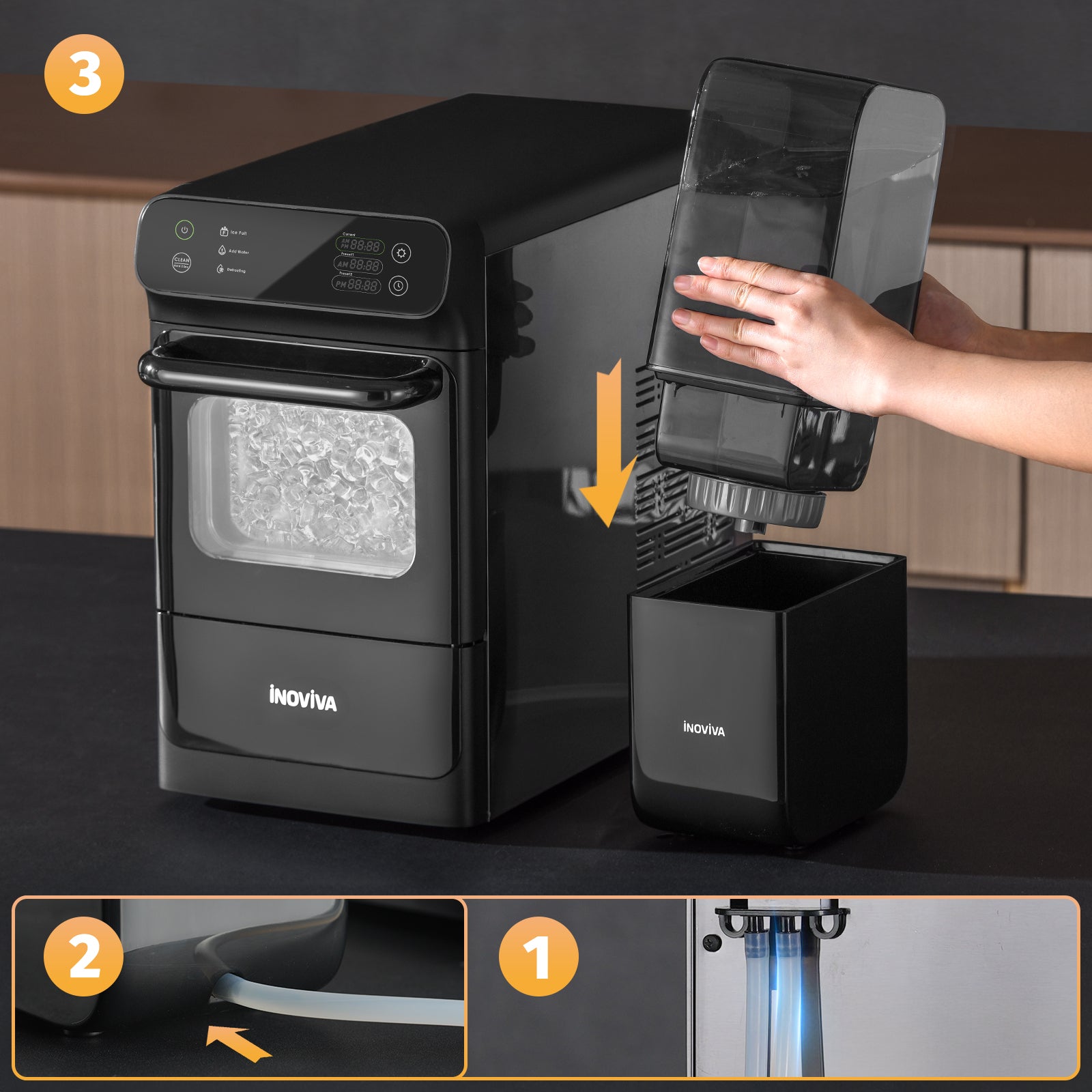 Inoviva Nugget Ice Maker K3.0 – 40lb Pebble Ice Machine with Water Tank