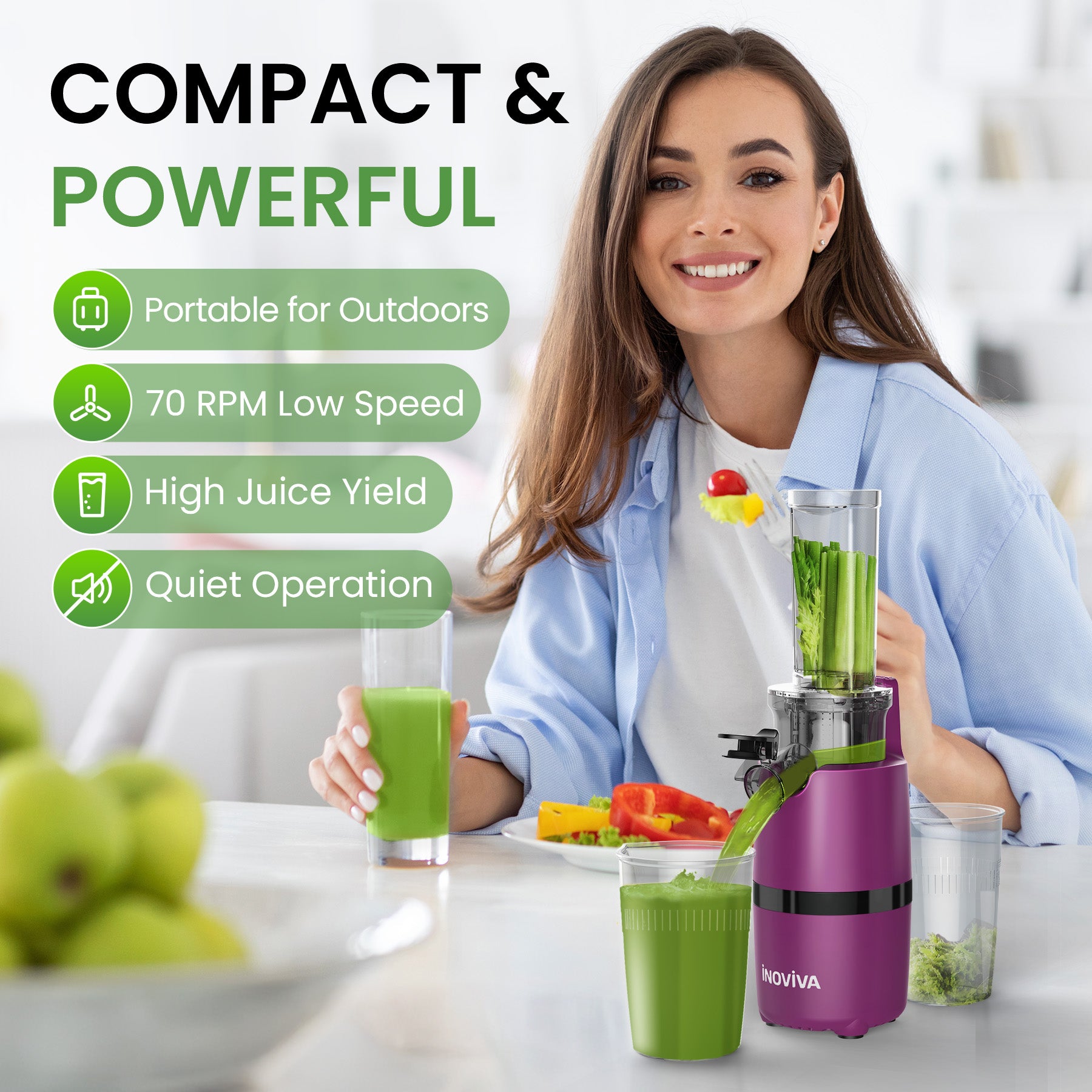 Inoviva Kaltpress-Entsafter – Kompakter Slow Juicer für Obst und Gemüse