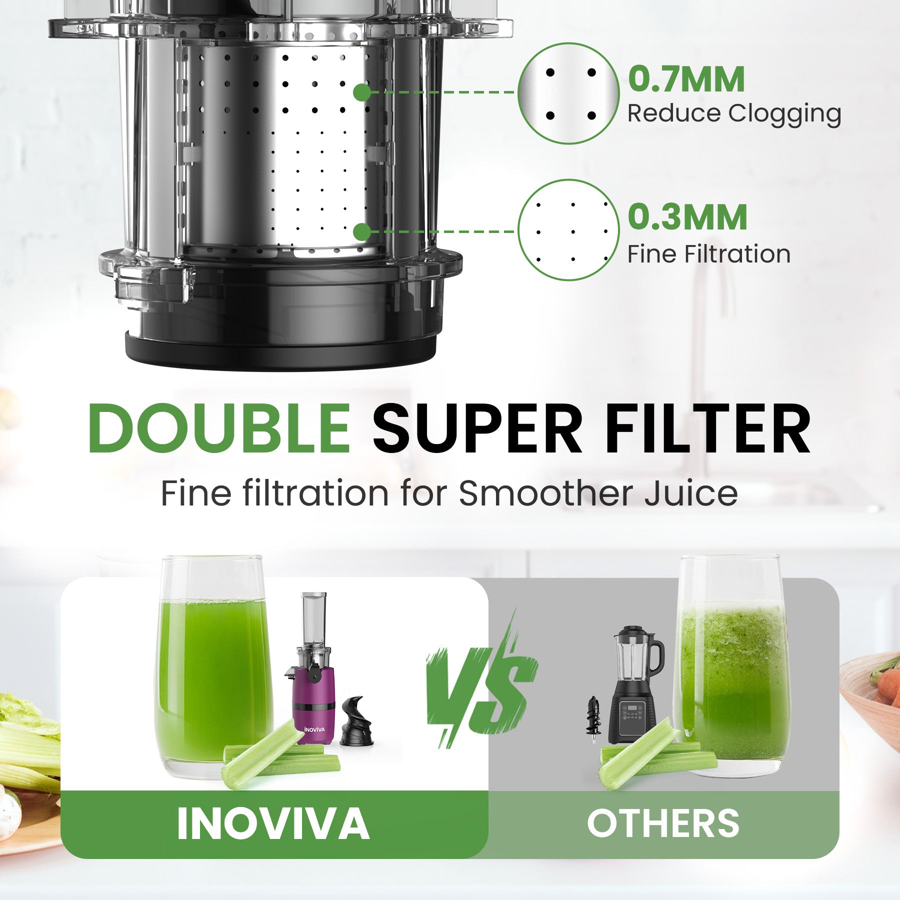 Inoviva Kaltpress-Entsafter – Kompakter Slow Juicer für Obst und Gemüse