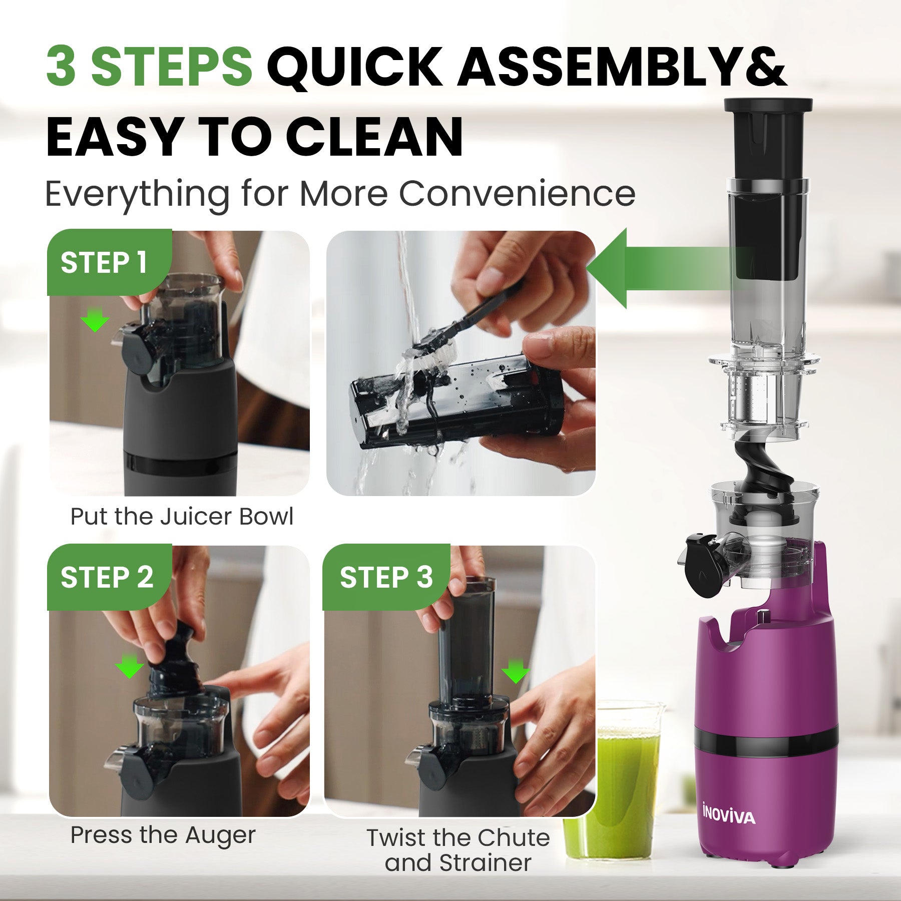 Inoviva Kaltpress-Entsafter – Kompakter Slow Juicer für Obst und Gemüse