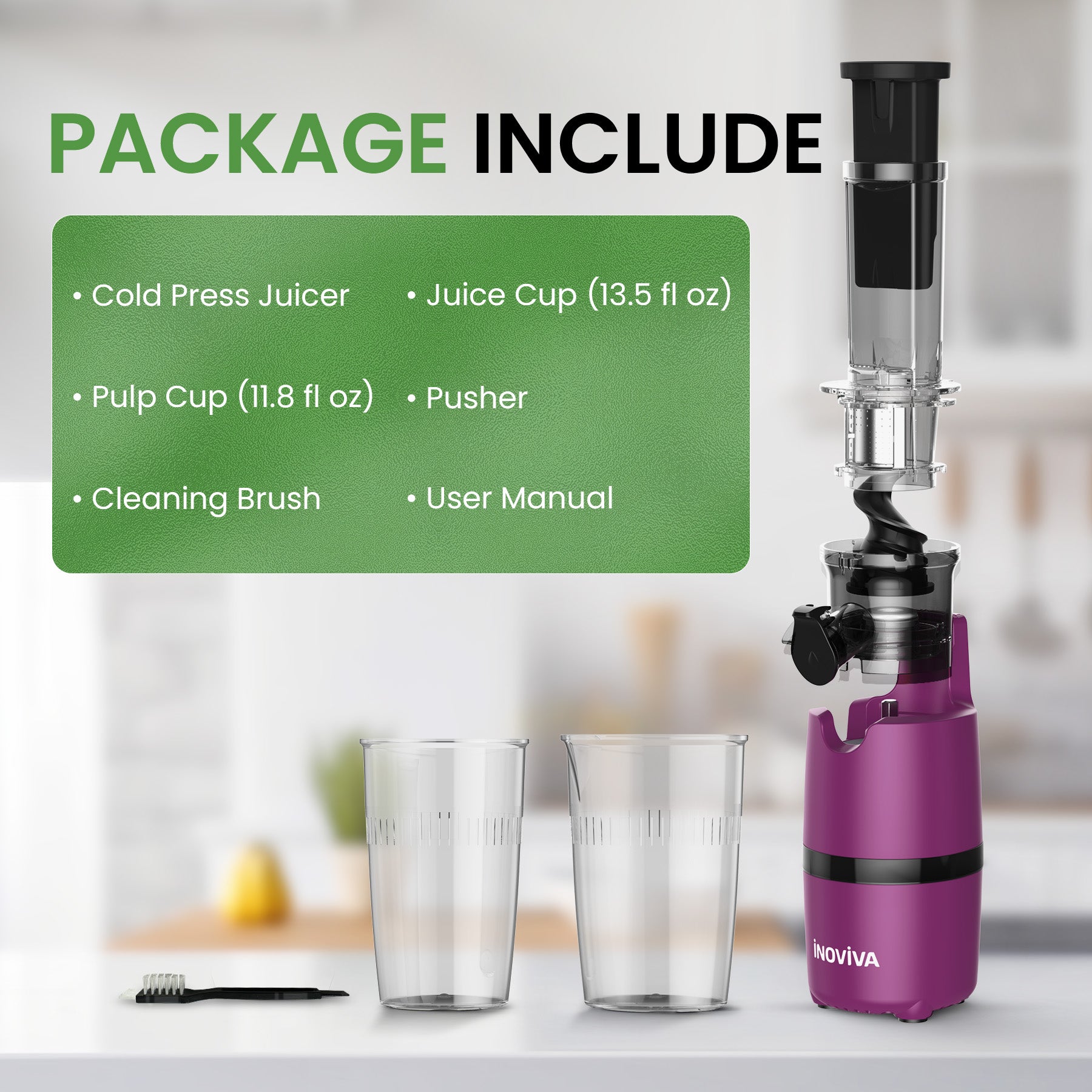 Inoviva Kaltpress-Entsafter – Kompakter Slow Juicer für Obst und Gemüse