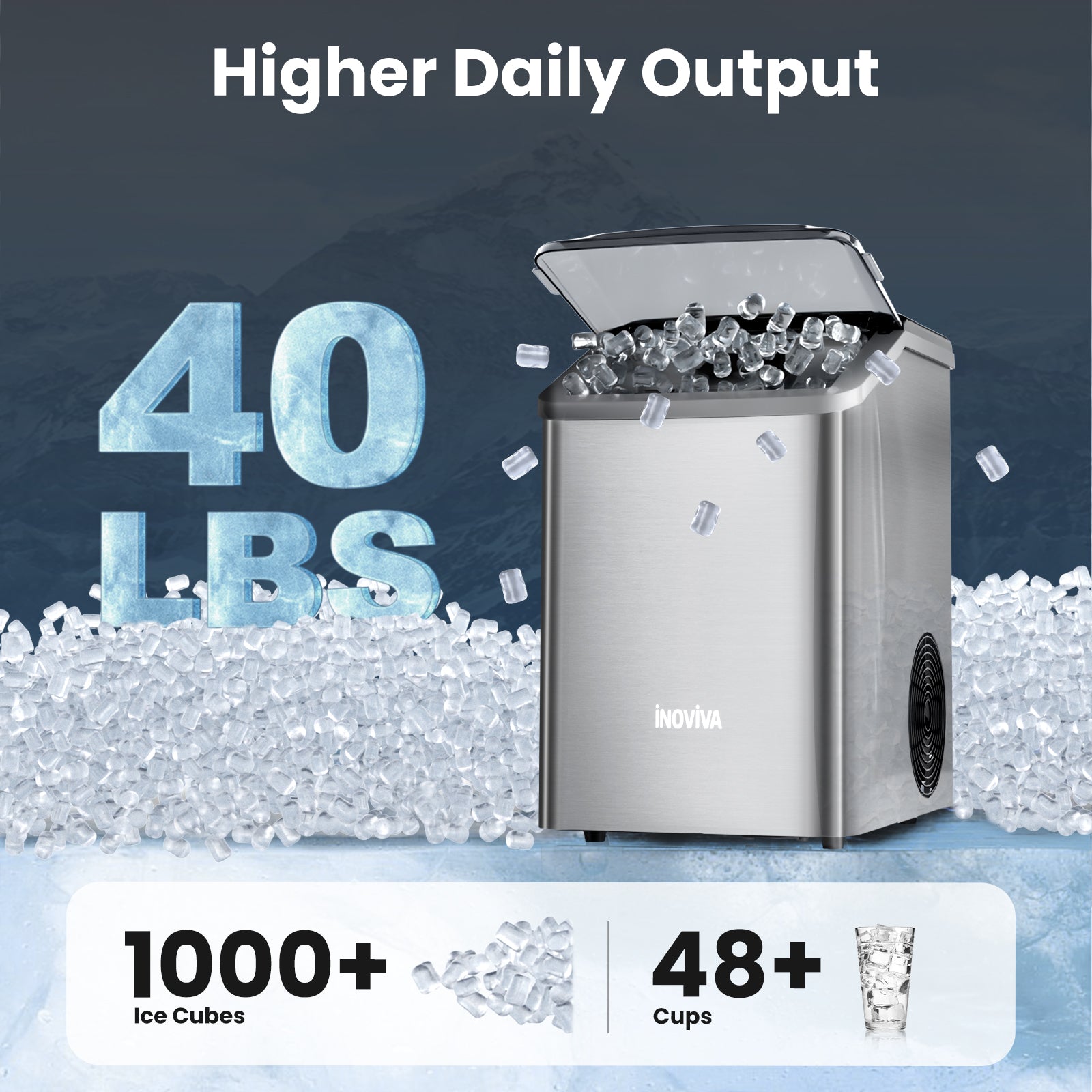 Inoviva Nugget Ice Maker K2.0 – Kompakte Kieselstein-Eismaschine für die Arbeitsplatte