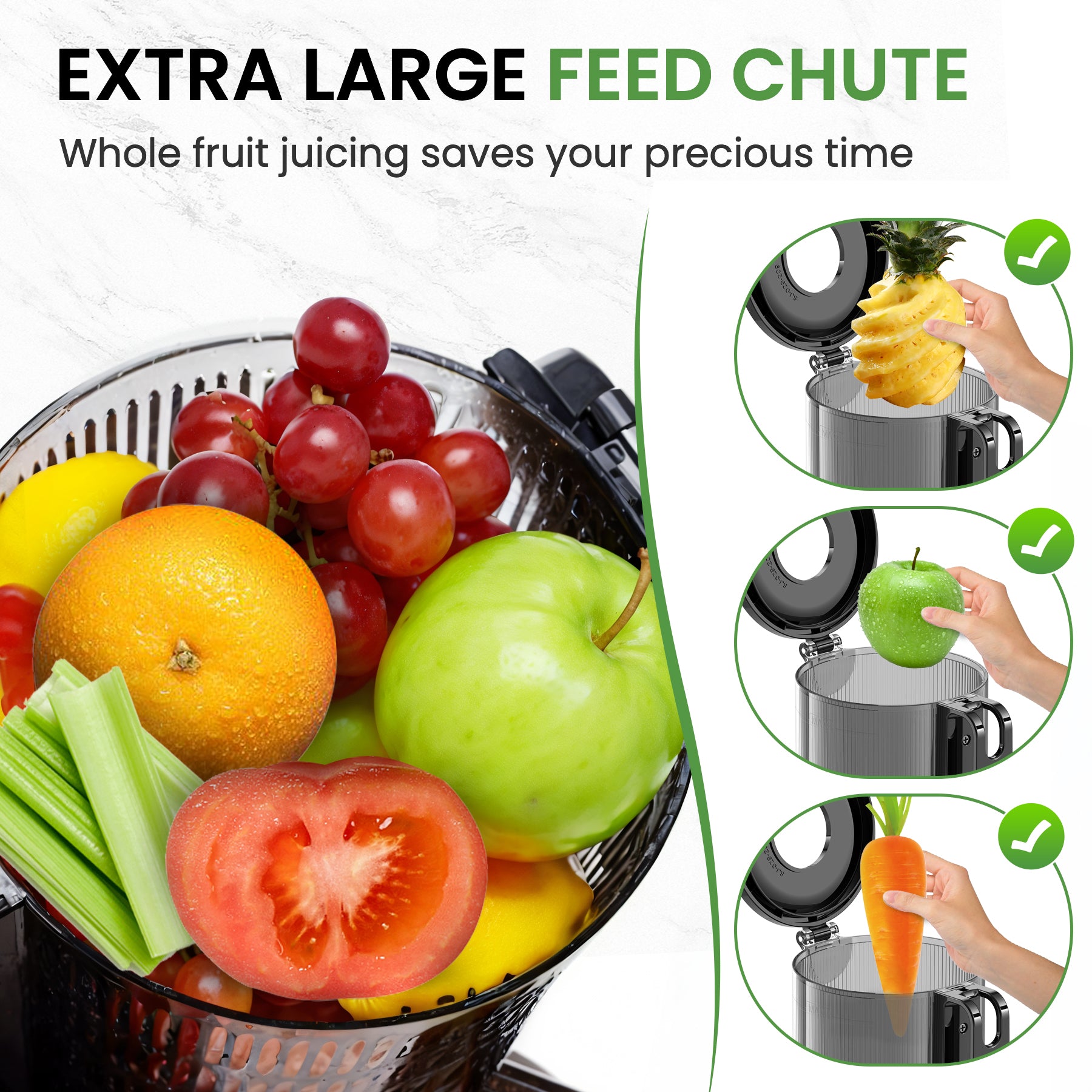 Inoviva Slow Juicer – Kaltpress-Entsafter mit breitem Einfüllschacht für ganze Früchte