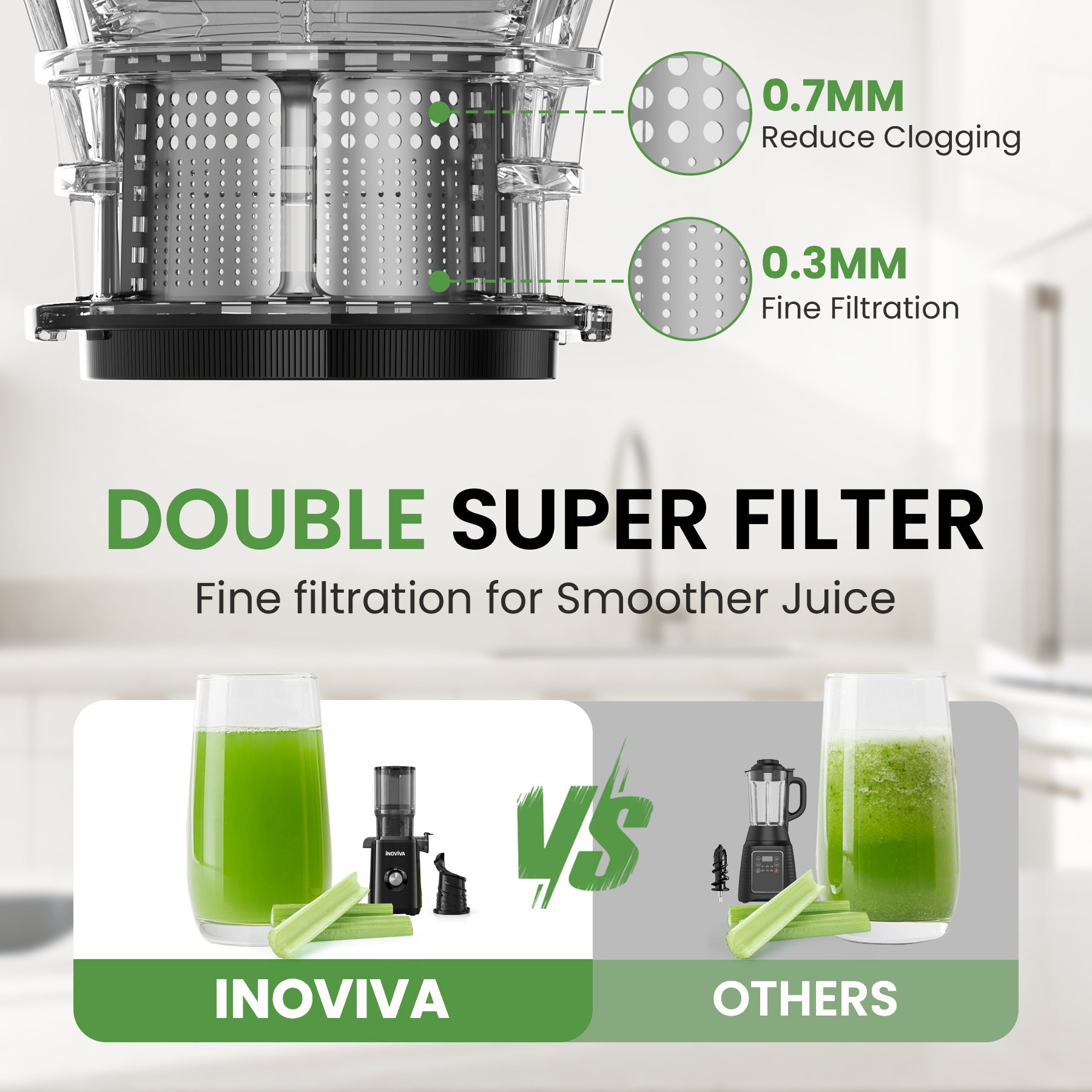 Inoviva Slow Juicer – Wide Chute Cold Press Juicer for Whole Fruits
