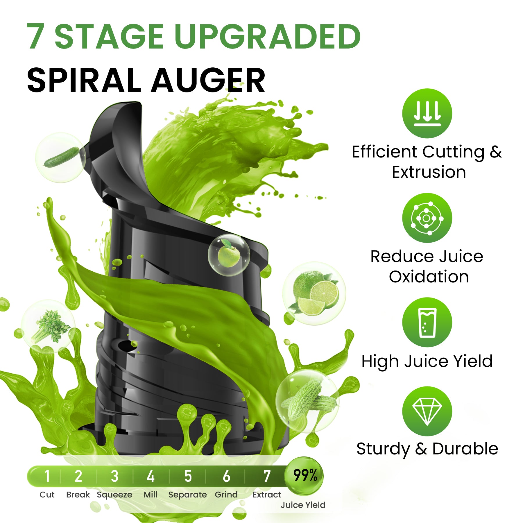 Inoviva Slow Juicer – Kaltpress-Entsafter mit breitem Einfüllschacht für ganze Früchte