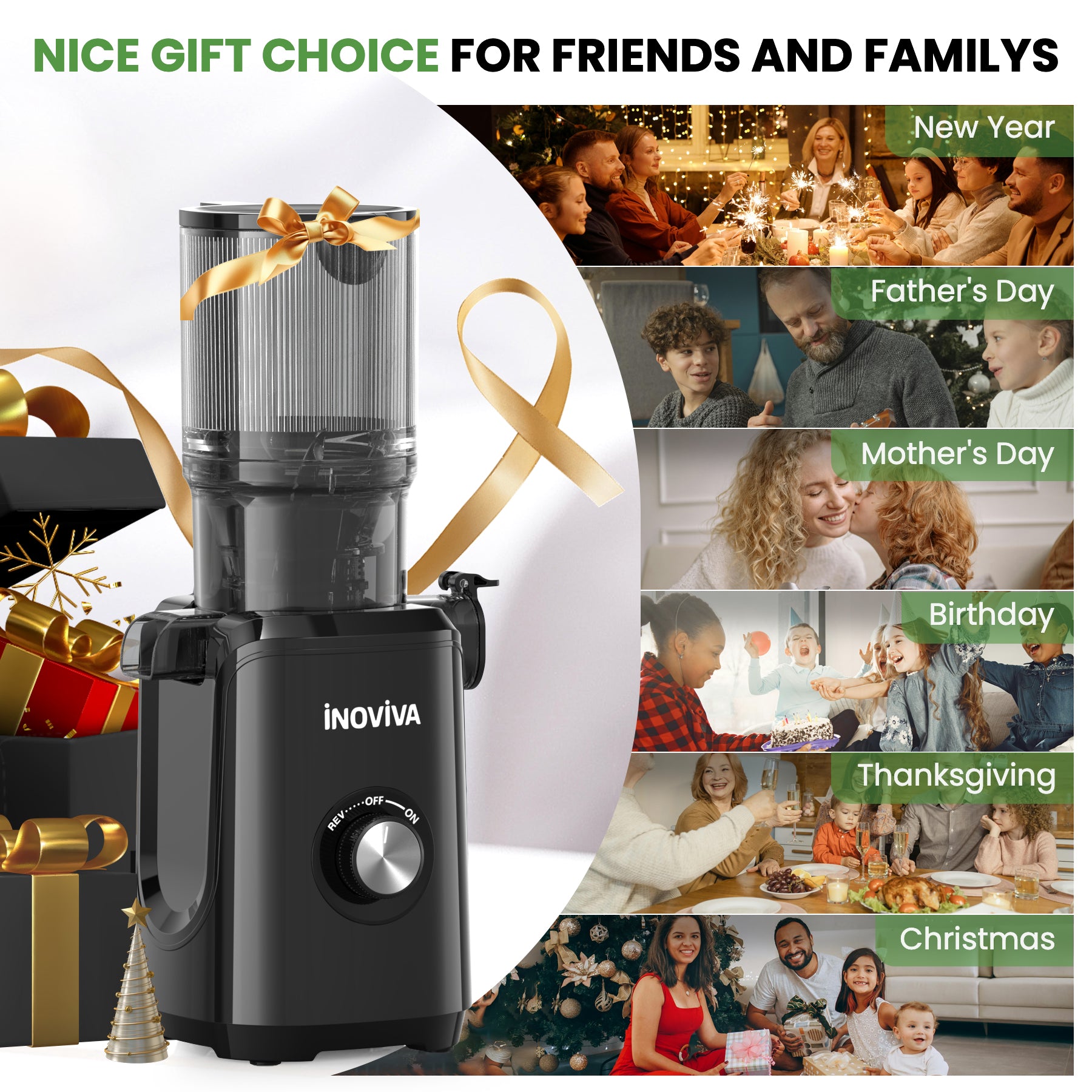 Inoviva Slow Juicer – Wide Chute Cold Press Juicer for Whole Fruits