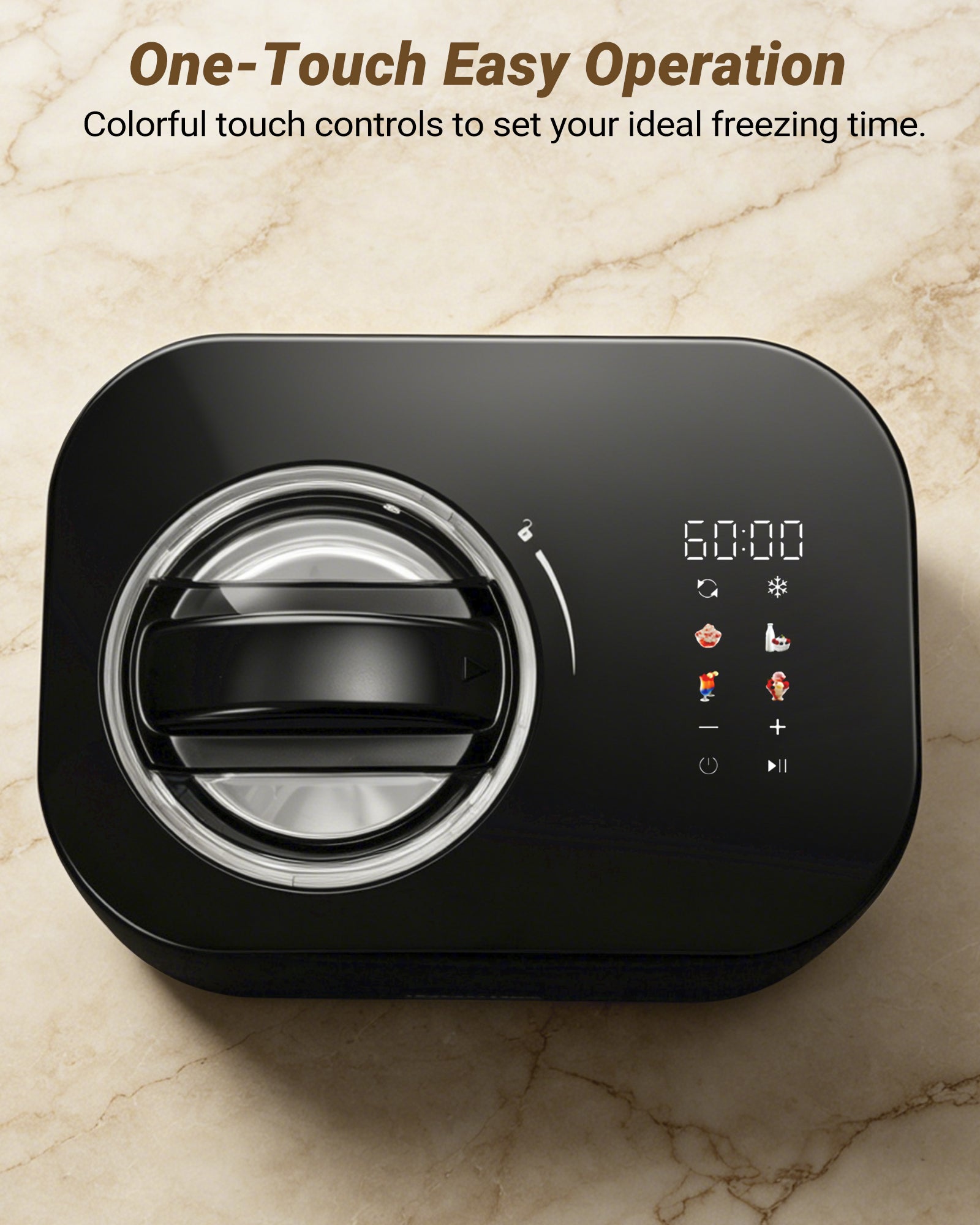Inoviva 4-in-1 Ice Cream Maker, 1.06QT Capacity, No Pre-Freezing, Digital Display with 4 Preset Functions for Gelato, Frozen Yogurt & Sorbet
