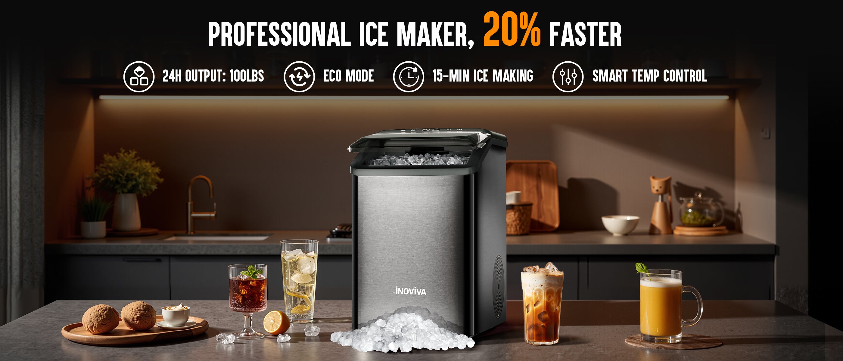 Compact Nugget Ice Maker for Home – Inoviva K2.0 Pebble Ice Machine